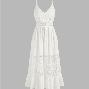 White floral lace hollow out midi dress 100% cotton